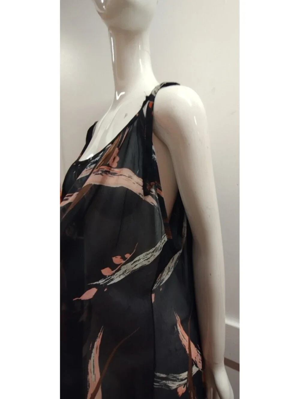 Vintage 1970s Maxi A-Line Swing Sheer Dress Size L/XL Black Sheer Nylon Pastels